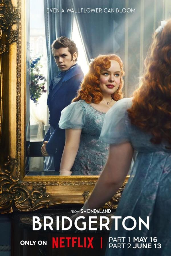 Bridgerton Season 3 Poster Showing Penelope Featherington Looking into a Mirror